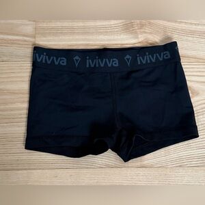 Ivivva by Lululemon Girls 7 Spandex Shorts Black Wide Logo Elastic Waist Grippy